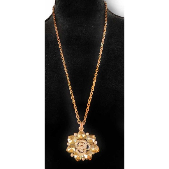 Vintage Necklace Pendant Faux Diamond Glass Women Christmas Holiday Formal - Picture 3 of 7